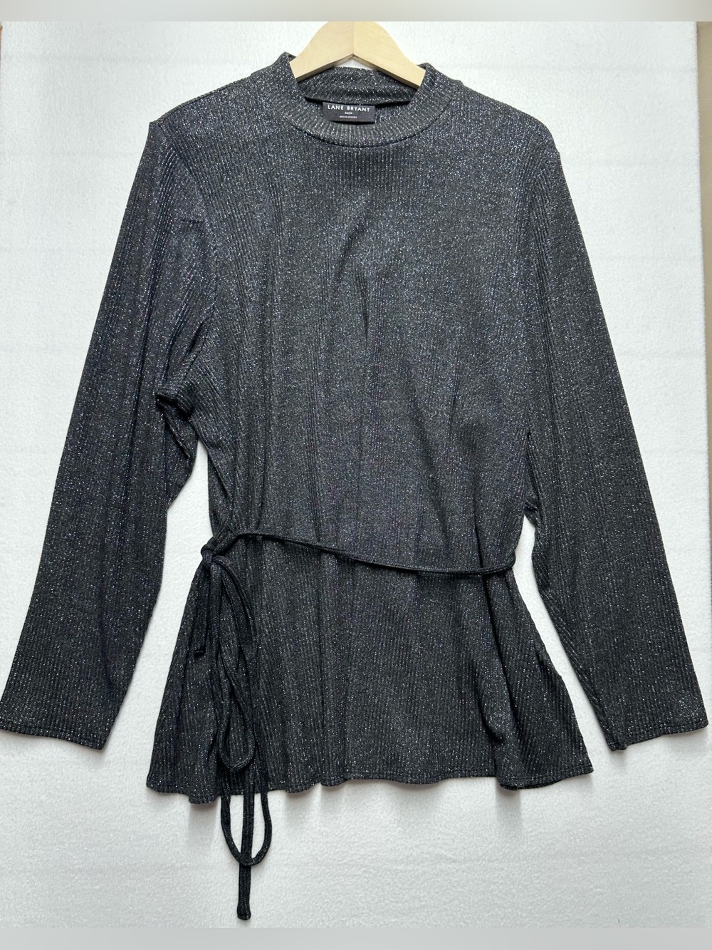 Lane Bryant Women’s 22/24 Metallic Shimmer Tie‑Waist Top – Long Sleeve